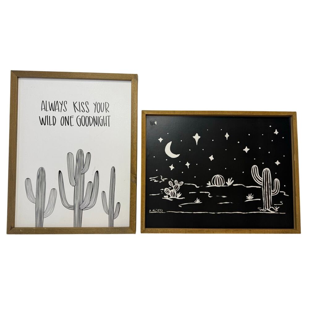 Set of 2 Matching Cactus Framed Wall Art Set Southwest Nursery Kids Boho Decor